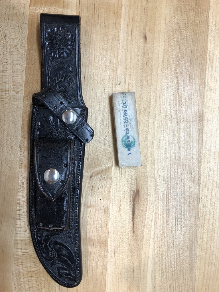 Maurice Johnson sheath is hand tooled and refinished black by TWL with period correct white stone-KT.jpg